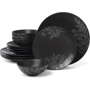 imageOneida 897393 Roseto 12Piece Dinnerware Set French BlueCharcoal