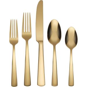 imageOneida Aptitude Everyday Flatware Dinner Knives Set of 6  180 Stainless Steel Silverware Set Dishwasher Safe20Piece Flatware Set  Gold