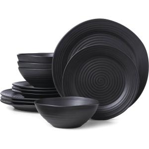 imageOneida White Ridge Piece Dinnerware Set 12 Count First Apartment Back To CollegeBlack