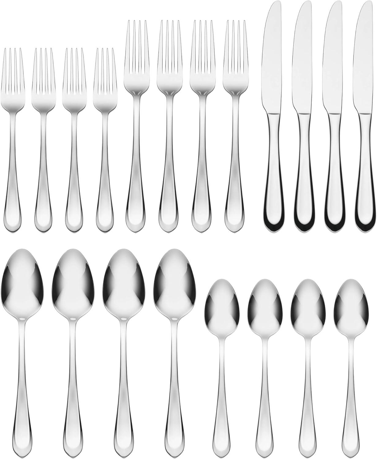imageHampton Forge 895325 Alesey Mirror Everyday Dinner Forks Set Of 620Piece Flatware Set  Satin Finish