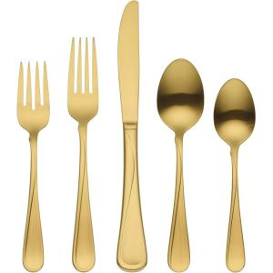 image:imageOneida 899220 Flight Gold Satin 20Piece Flatware Set Service For 420Piece Flatware Set  Gold
