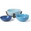 image:imageOneida Serveware 24 Seven Colors 3Piece Nesting Bowl Set With Wood Stand Porcelain Material Wooden Stand Dishwasher And Microwave Safe Serving Bowls Salad Bowl Pasta Bowls Turquoise 4 Pieces