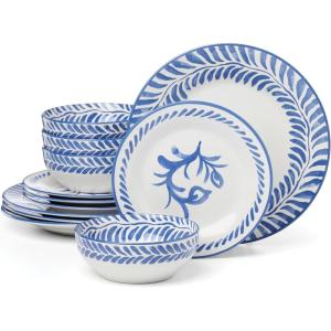 image:imageOneida Dinnerware Set Solear Blue 12Piece Set Service For 4 Stoneware Material Dishwasher And Microwave Safe Home And Kitchen Kitchen And Dining Dinner Plates And Bowls Sets Blue 12 Pieces