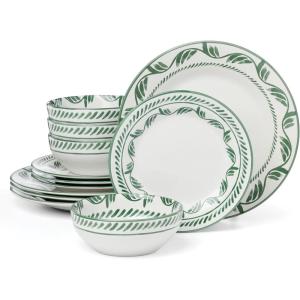 image:imageOneida Dinnerware Set Solear Green 12Piece Set Service For 4 Stoneware Material Dishwasher Safe amp Microwave Safe Home Kitchen And Dining Dinner Plates And Bowls Sets Green 12 Pieces