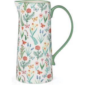 image:imageOneida Home And Kitchen First Blooms Pitcher Stoneware Material Water Jug Dishwasher Safe Water Pitcher Decorative Pitchers Butterfly amp Flowers DesignMultiColored 1 Piece 50 Ounce Capacity