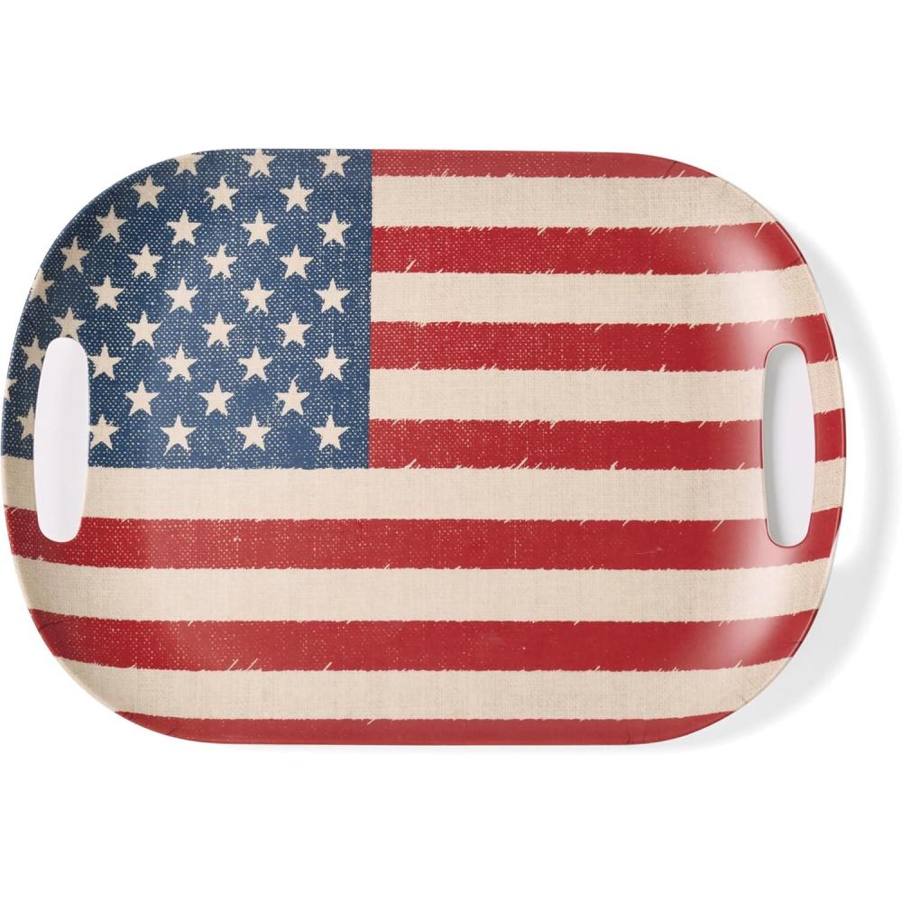 image:imageOneida Home and Kitchen Vintage Americana Handled Serving Tray Melamine Material Serving Tray Dishwasher and Microwave Safe Table Decor Wild Flower Design Home Red 1 Piece 18x13Inches