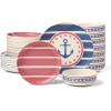 image:imageOneida Dinnerware Sets 24 Seven Melamine Wharfside 12Piece Dinnerware Set Service For 4 Melamine Material Dishwasher Safe Plates And Bowls Dinner Dishes Kitchen And DiningAssorted 12 PieceAweigh We Go
