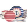image:imageOneida Dinnerware Sets 24 Seven Melamine Wharfside 12Piece Dinnerware Set Service For 4 Melamine Material Dishwasher Safe Plates And Bowls Dinner Dishes Kitchen And DiningAssorted 12 PieceAweigh We Go