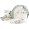 image:imageOneida Dinnerware Set Botanica 12Piece Dinnerware Set Service For 4 Porcelain Material Dishwasher And Microwave Safe Bowls Plates And Bowls Dinner Dishes Plates Home Green 12 Piece