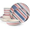 image:imageOneida Dinnerware Sets 24 Seven Melamine Stripe 12Piece Dinnerware Set Set for 4 Service For 4 Melamine Material Dishwasher Safe Plates And Bowls Dinner Dishes Kitchen Stripe 12 Piece