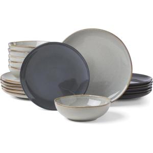 image:imageOneida Dinnerware Set Organic Shades Gray 18Piece Dinnerware Set Service For 6 Stoneware Material Dishwasher And Microwave Safe Bowls Plates And Bowls Dinner Dishes Plates Gray 18 Piece
