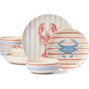 image:imageOneida Dinnerware Sets 24 Seven Melamine Wharfside 12Piece Dinnerware Set Service For 4 Melamine Material Dishwasher Safe Plates And Bowls Dinner Dishes Kitchen And DiningAssorted 12 PieceWharfside
