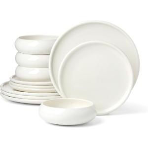 image:imageOneida Dinnerware Sets Quirk 12Piece Dinnerware Set Set for 4 Service For 4 Porcelain Material Dishwasher amp Microwave Safe Plates And Bowls Dinner Dishes Kitchen And Dining White 12 Piece
