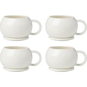 image:imageOneida Coffee Mug Set Quirk Mugs with Coasters Set of 4 Service For 4 Porcelain Material Microwave And Dishwasher Safe Ceramic Mugs Coasters And Coffee Cups White 8 Pieces 18 Ounce Capacity