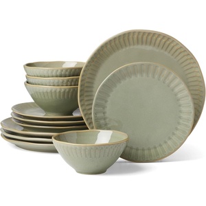 image:imageOneida 896892 Artisanal Stripe Green 12 Piece Dinnerware Set Service For 4